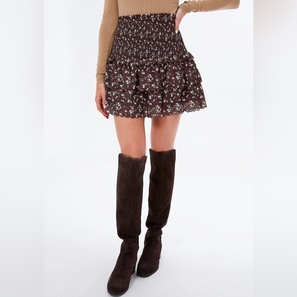 **SOLD** NWT Hyacinth House Brown Floral Steff Mini Skirt, Size Small - Picture 2 of 6